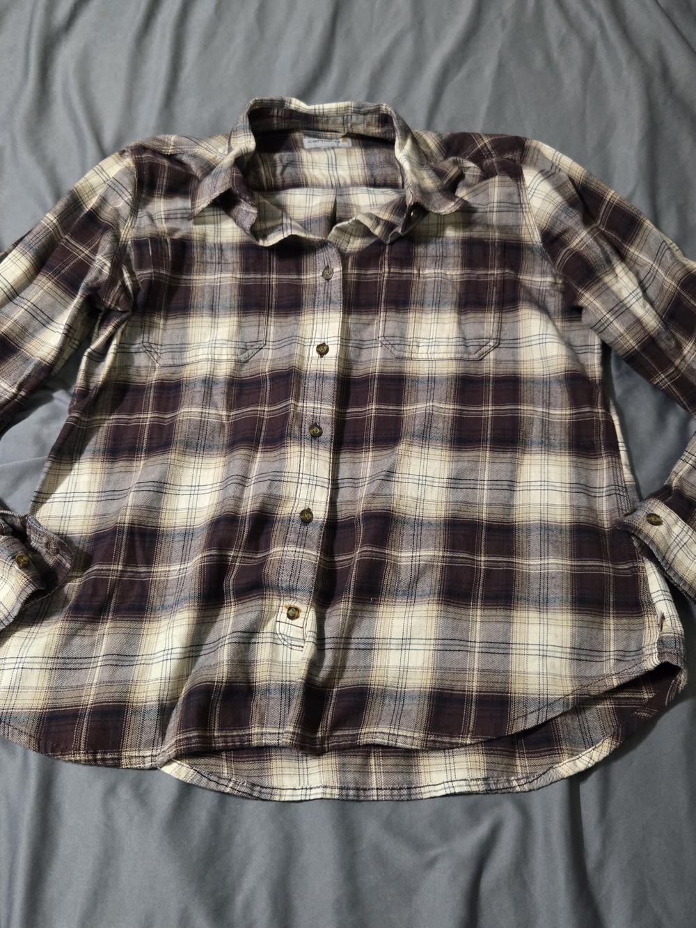 Carhartt Brown Plaid Flannel Button Down Women’s Size Extra Large 16/18 Outdoor